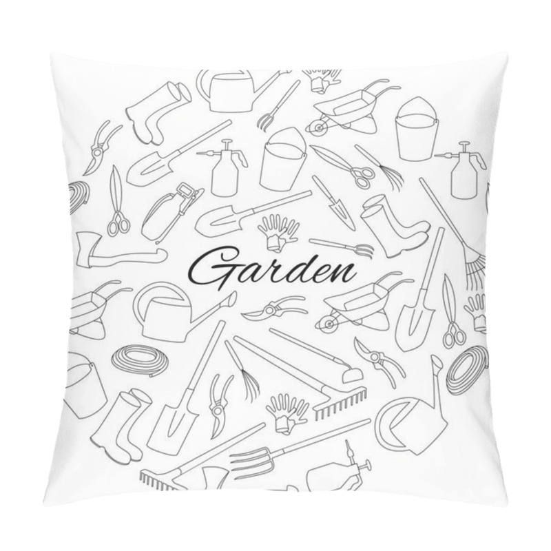 Personality  Hand Drawn Round Set Objects Of Garden Tools And Accessories Pillow Covers