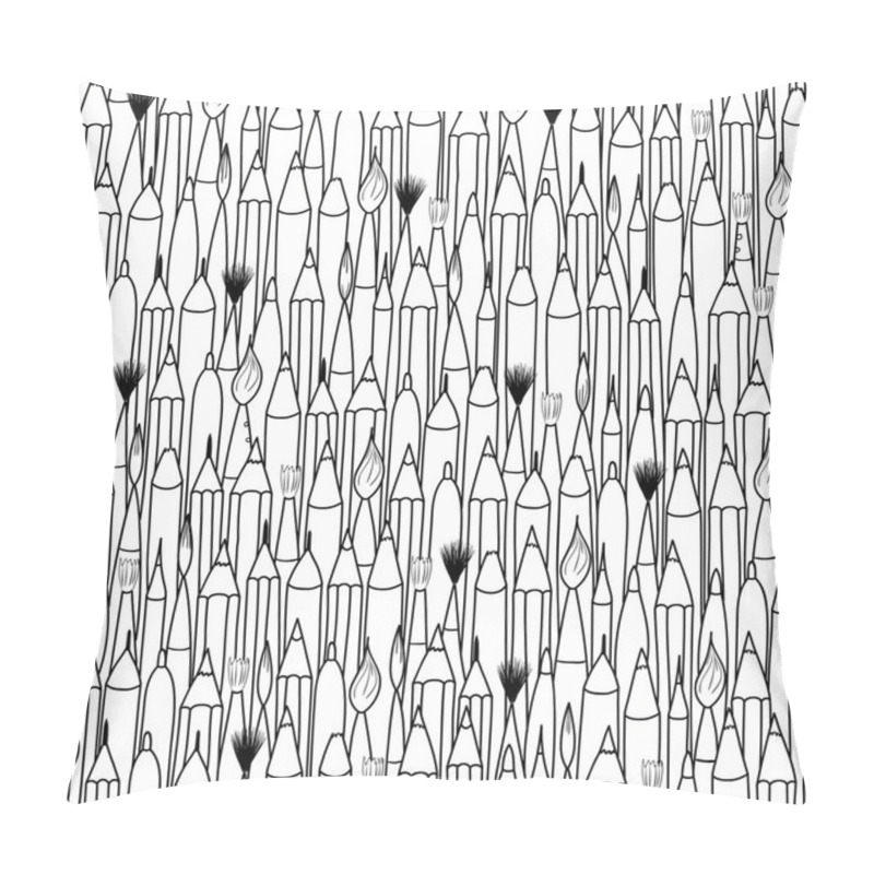 Personality  Black And White Pencils And Brushes Seamless Pattern Pillow Covers