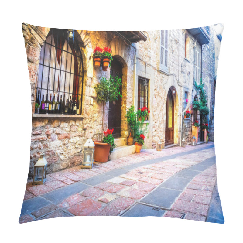 Personality  Charming Streets Of Medieval Italian Town Assisi In Umbria. Pillow Covers