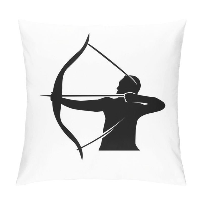 Personality  Man Holds Bow And Arrow Silhouette, Strong Man With Bow And Arrow Silhouette, Illustration Design, Isolated On White Background. Pillow Covers