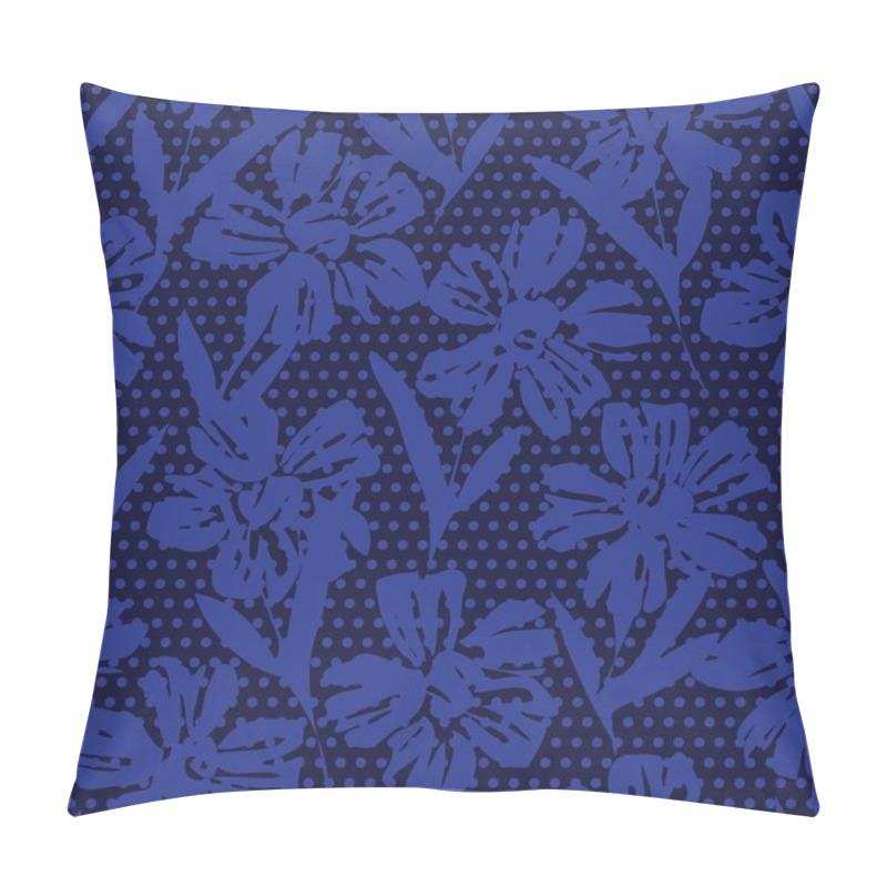 Personality  Blue Floral Tropical Botanical Seamless Pattern Dotted Background For Fashion Textiles And Graphics Pillow Covers