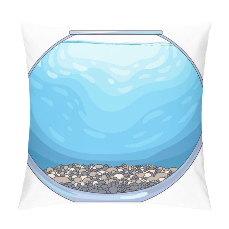 Personality  Round Glass Aquarium With Pebble Ground And Blue Water. Empty Template For Your Design And Collages, Vector Illustration, Isolated On White Backgroun Pillow Covers