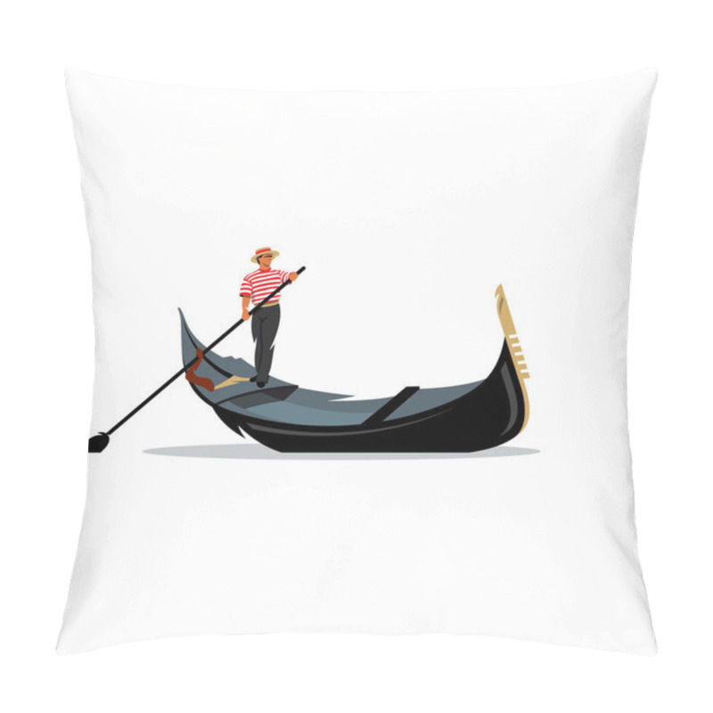 Personality  Venice Gondola, Gondolier Rowing Oar Sign. Vector Illustration. Pillow Covers