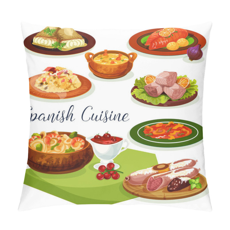 Personality  Spanish Cuisine Dinner Menu Cartoon Icon Design Pillow Covers