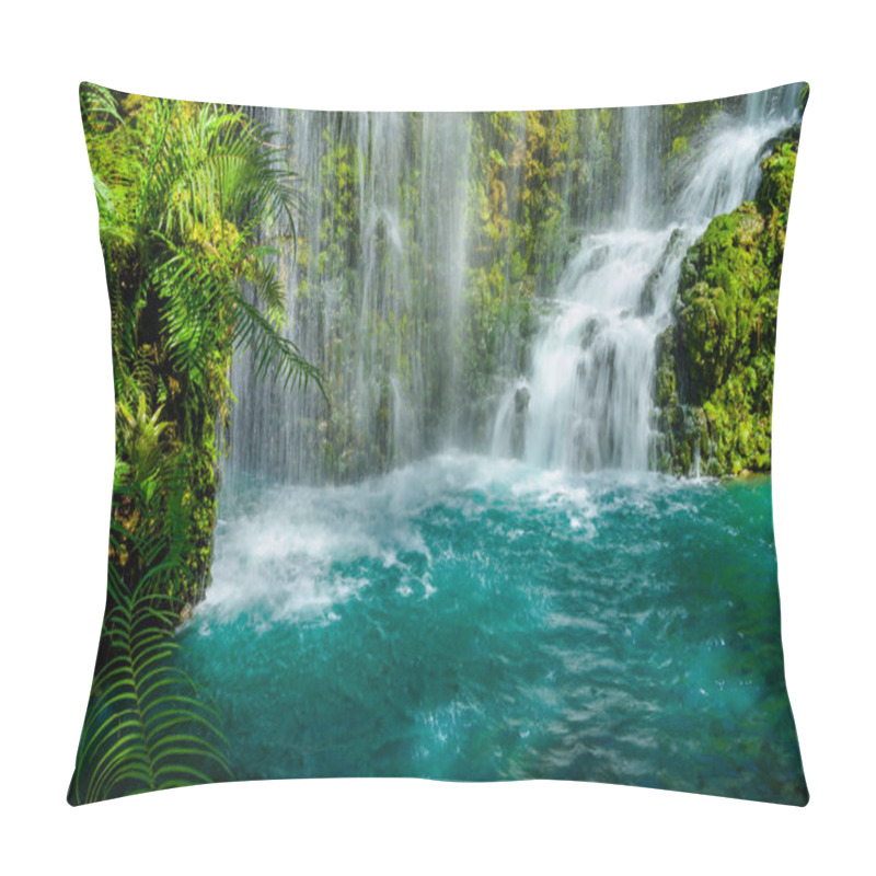 Personality  Waterfalls And Green Water In The Pond At Chiang Mai Province, Thailand. Pillow Covers