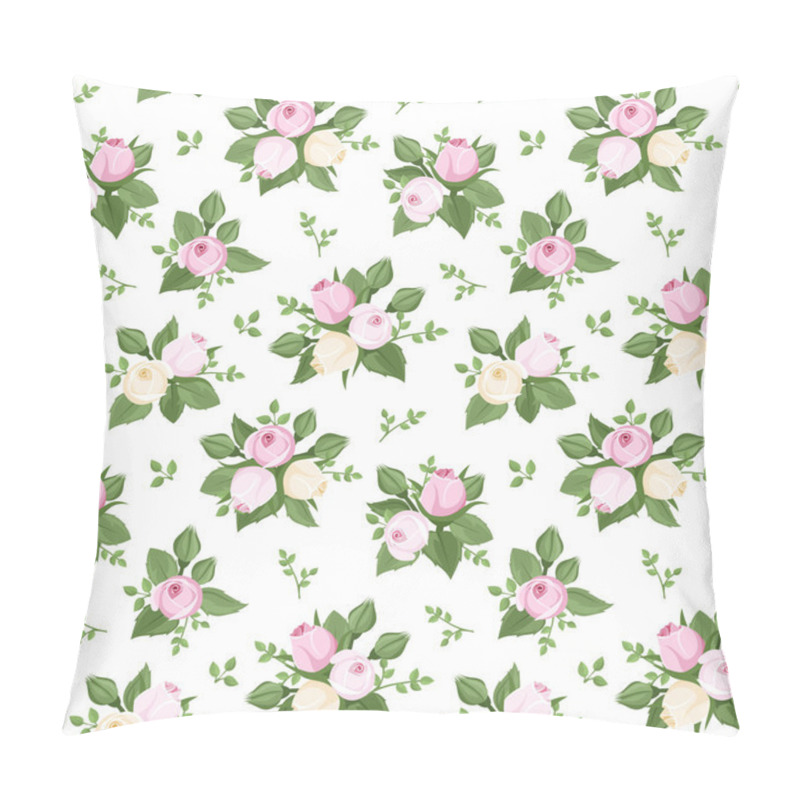 Personality  Vector Seamless Pattern With Rose Buds And Leaves On White. Pillow Covers