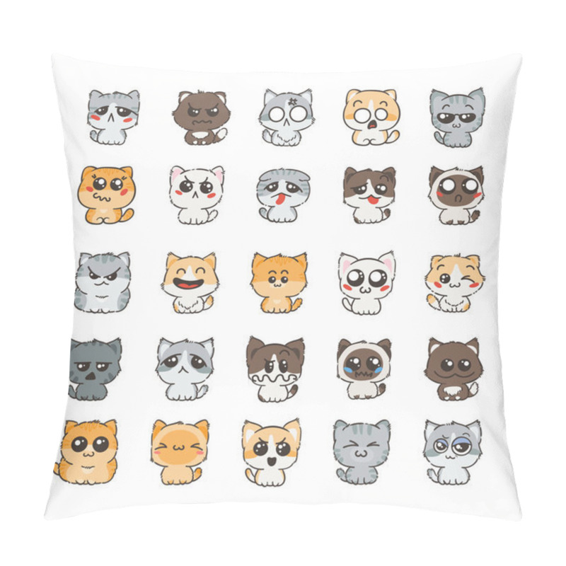 Personality  Cute Cartoon Cats And Dogs With Different Emotions. Pillow Covers