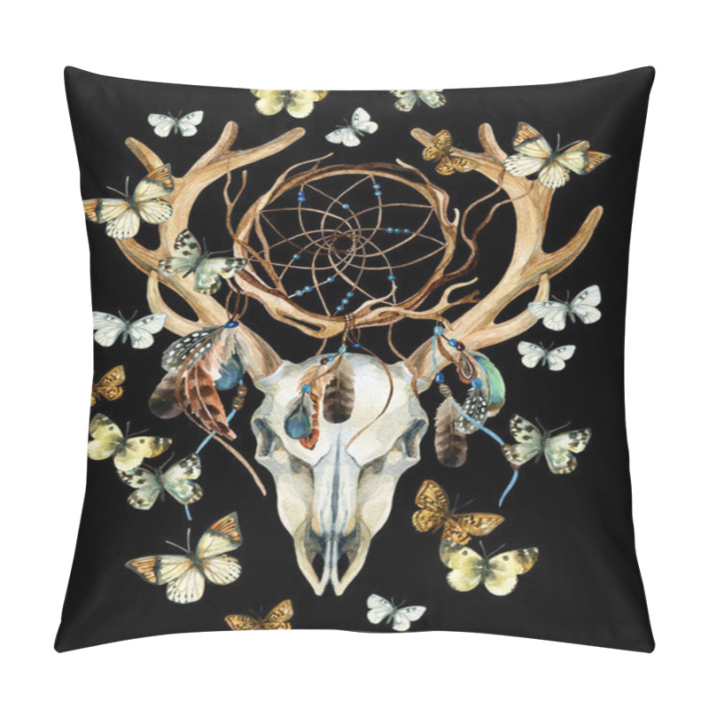 Personality  Deer Skull. Animal Skull With Dreamcather And Butterfly. Pillow Covers