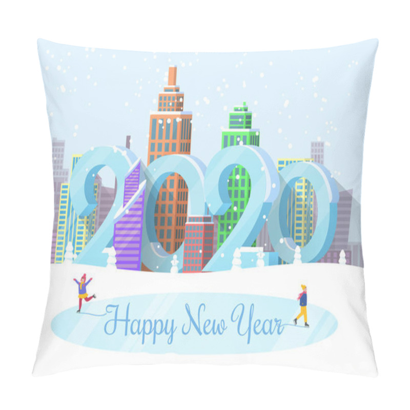 Personality  Happy New Year 2020 Cityscape And People On Rink Pillow Covers