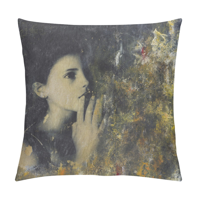 Personality  Collage Painting With Girl Figure Pillow Covers