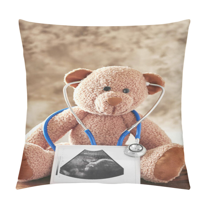 Personality  Teddy Bear With Ultrasound Scan Of Baby  Pillow Covers