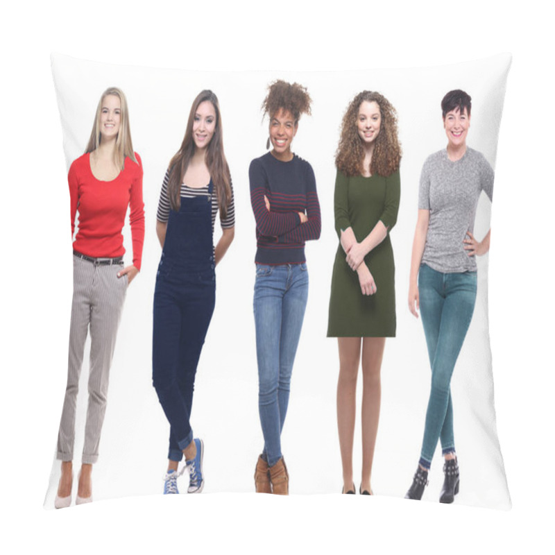 Personality  Interracial Women Is Posing On White Background Pillow Covers