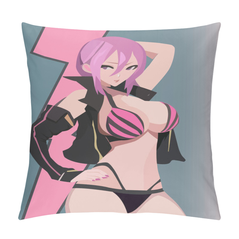 Personality  Color Vector Illustration Of A Beautiful Girl In A Pink Bikini, For Prints On Cards, Posters, Banners And For Decorating Scenes In A Relaxation Style Pillow Covers