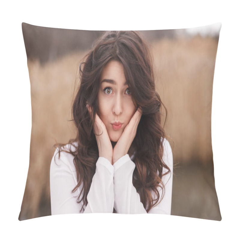 Personality  Playful Charming Girl Puffing Cheeks  Pillow Covers