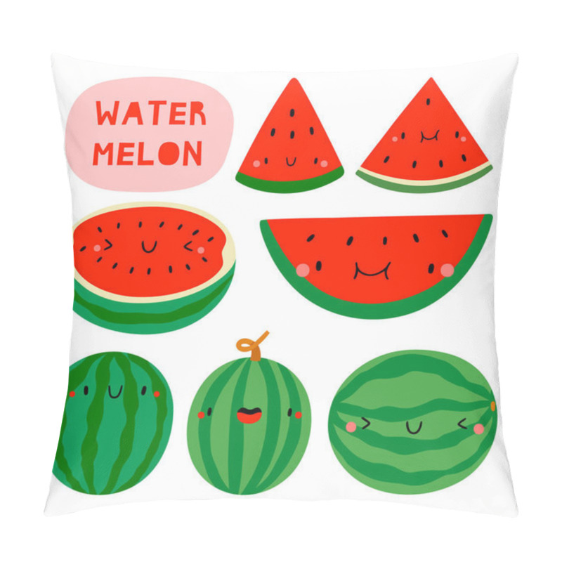 Personality  Super Cute Set - Different Hand Drawn Watermelon. Seasonal Watermelon Fruit Character With Smiley Face. Funny Food Illustration Pillow Covers