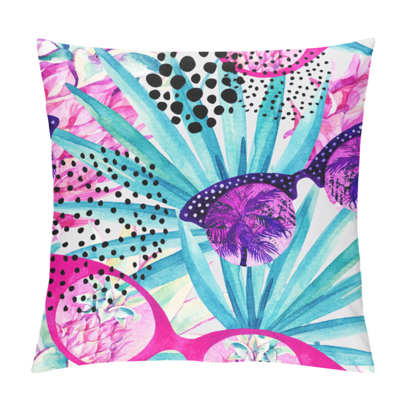 Personality  Sun Glasses With Palm Tree, Fan Palm Leaf And Pineapples. Pillow Covers