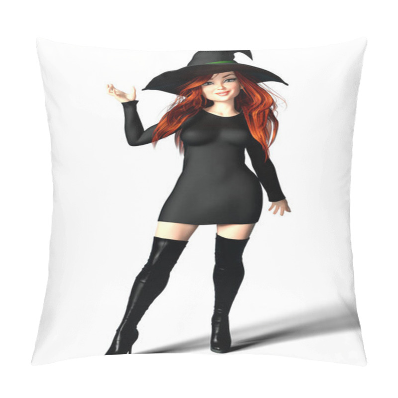 Personality  3D Render Of A Beautiful Sassy Young Witch Dressed In Black, Looking Confident With One Hand In The Air As If Holding Something Or Casting A Spell. Ideal For Halloween And Perfect For Cozy Magic And Mystery Book Covers. Pillow Covers