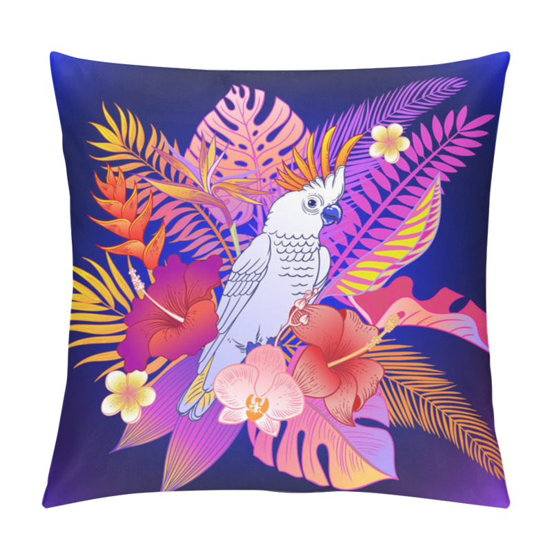 Personality  Beautiful Tropical Exotic Parrot Bird. Vector Illustration. Pillow Covers