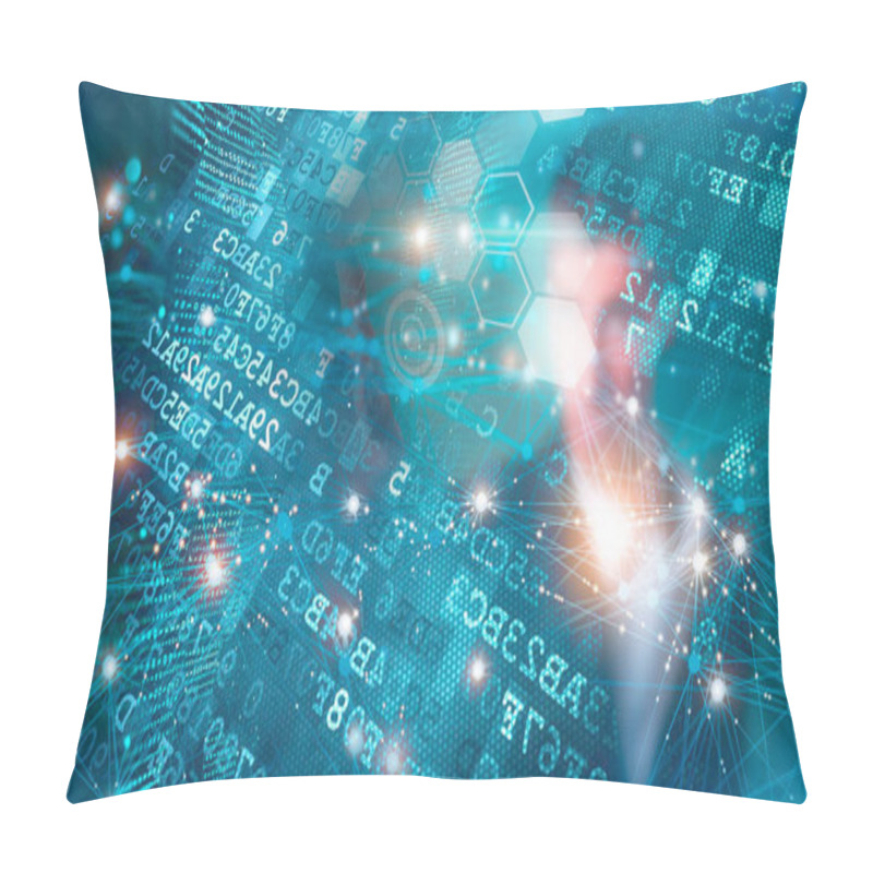 Personality  Futuristic Concept, Data Transformation, Big Data, Data Flow, Internet Of Things, Artificial Intelligence, Networking Pillow Covers