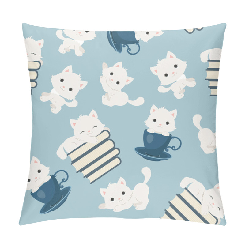 Personality  White Playful Kittens Seamless Pattern Pillow Covers