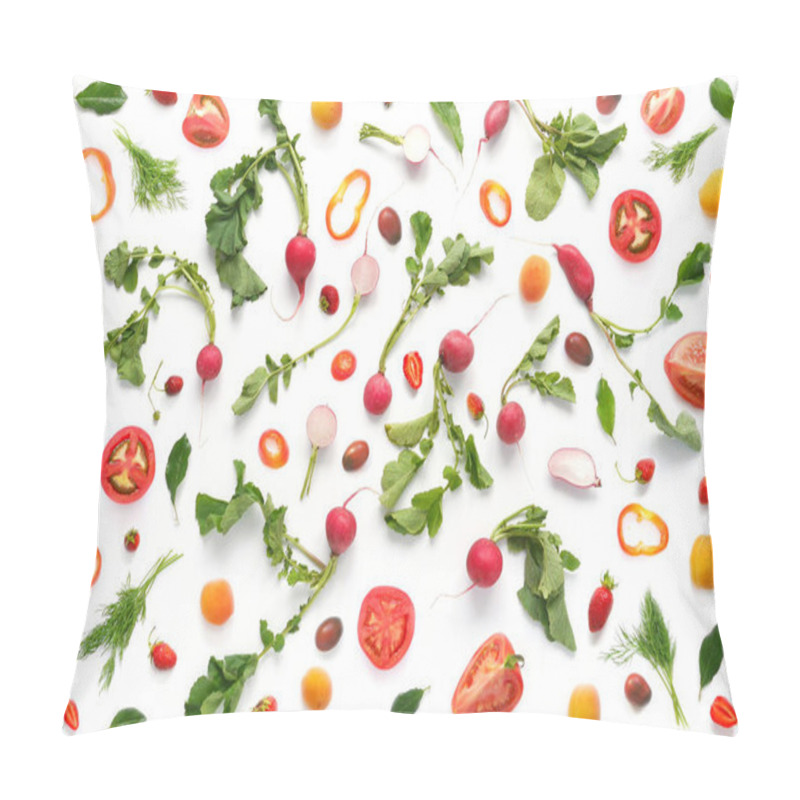 Personality  Seamless Pattern With Fresh Vegetables Isolated On White Background, Top View Pillow Covers