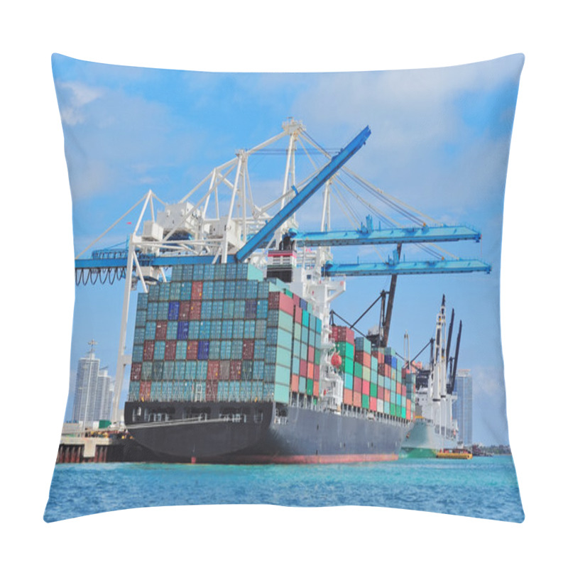 Personality  Cargo Ship At Miami Harbor Pillow Covers