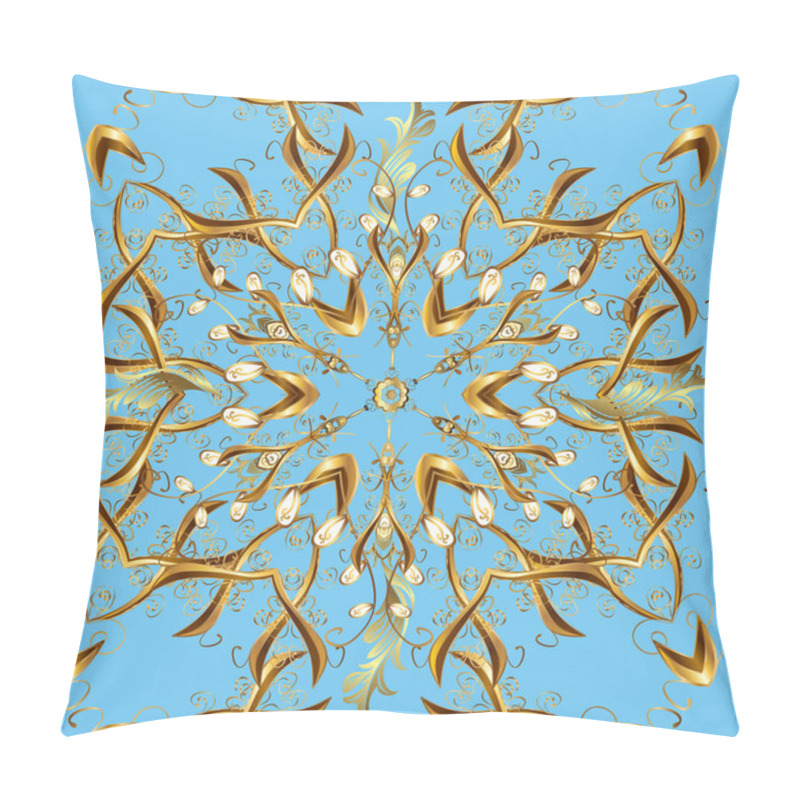 Personality  Vintage. Traditional, Ethnic, Turkish, Indian Motifs. Blue, Yellow And Brown Ornamental, Floral Seamless Pattern. Great For Fabric And Textile, Wallpaper, Packaging Or Any Desired Idea. Pillow Covers