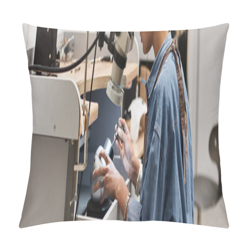 Personality  A Talented Woman Meticulously Shapes Exquisite Jewels While Focused Under Magnification. Pillow Covers