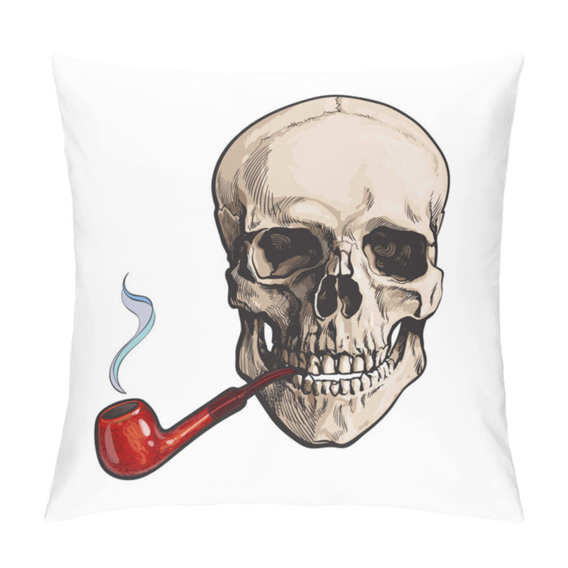 Personality  Hand Drawn Human Skull Smoking Lacquered Wooden Pipe Pillow Covers