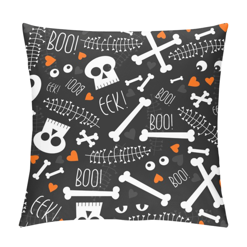 Personality  Halloween Related Skulls Bones Eyes Hearts And Leaves On Dark Background Seamless Pattern Pillow Covers