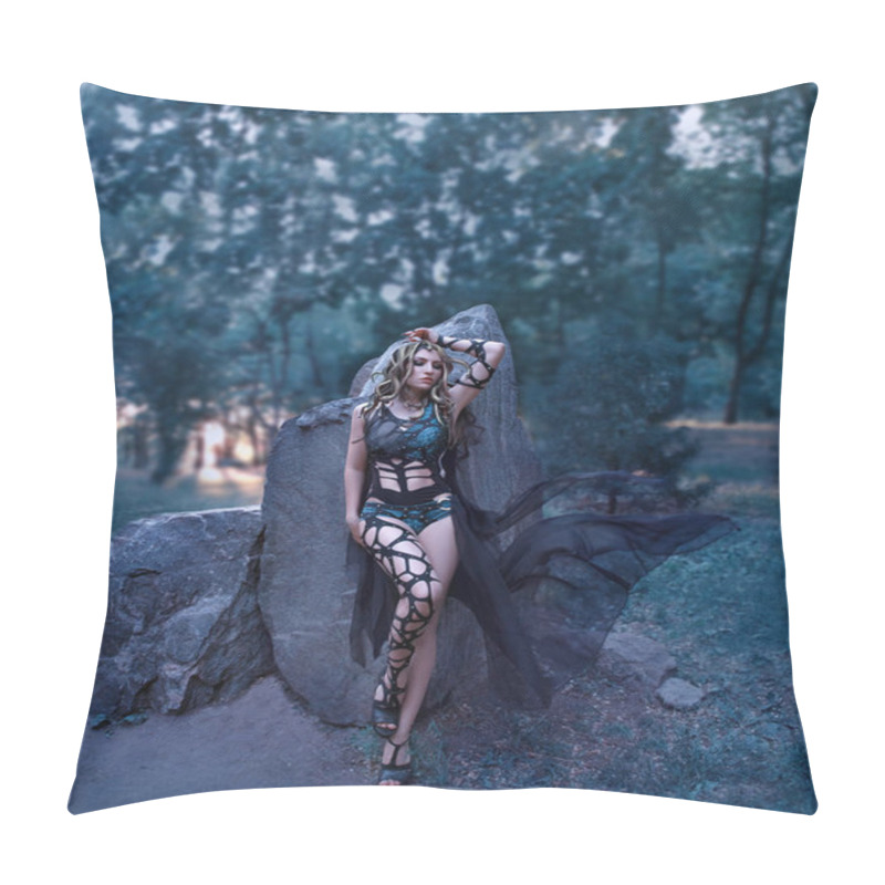 Personality  Medusa Gorgona Daughter Of The God Of The Sea, Which Turned From A Beauty Into A Monster, Lives On A Stone Island. Golden Snakes Instead Of Hair, Creative Sexy Costume. Background Stones. Art Photo. Pillow Covers