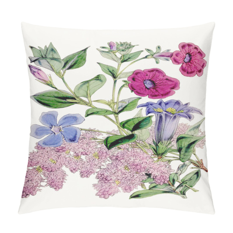 Personality  Botanical Flower Illustration. Exquisite Botanical Bouquet Showcasing Diverse Floral Species, Celebrating Biodiversity And Ecological Harmony Pillow Covers