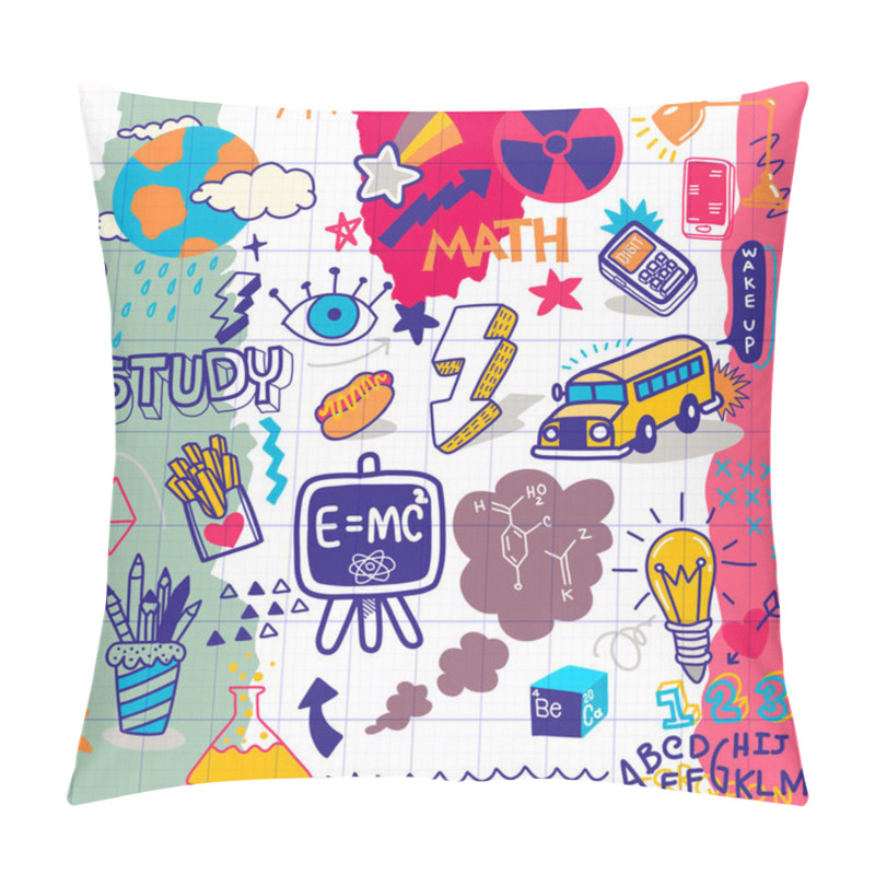 Personality  School Clipart. Vector Doodle School Icons And Symbols. Hand Drawn Studying Education Objects Pillow Covers