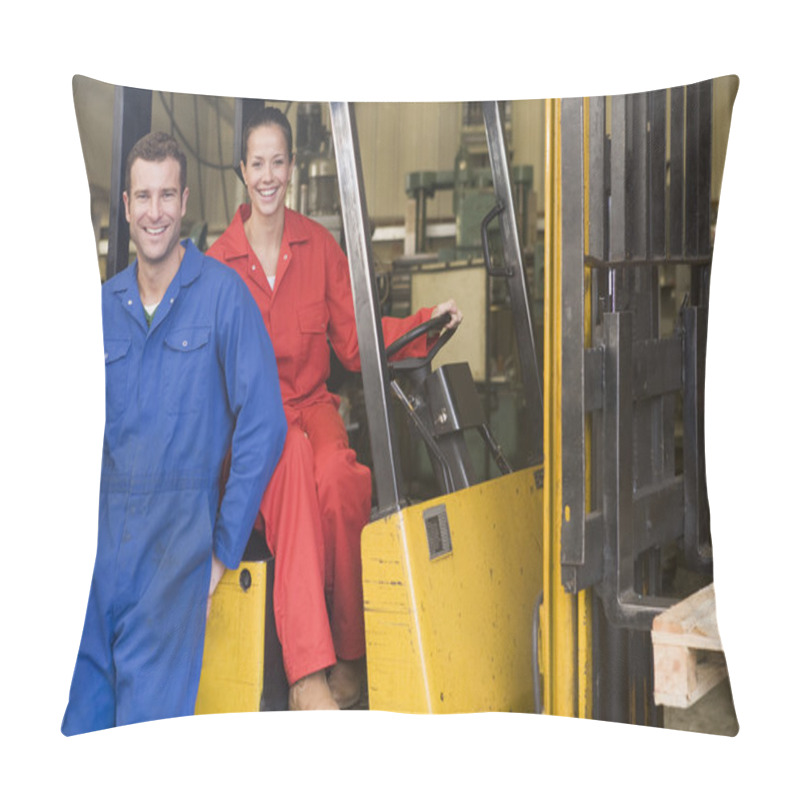 Personality  Two Warehouse Workers With Forklift Pillow Covers