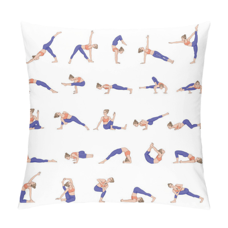 Personality  Women Silhouettes. Collection Of Yoga Poses. Asana Set. Pillow Covers