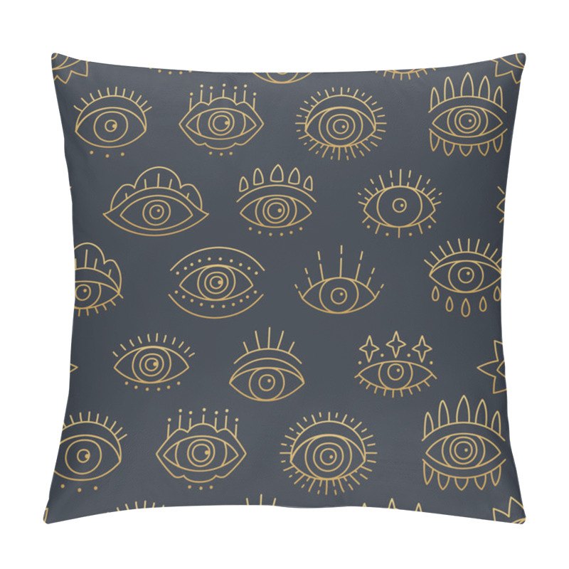 Personality  Seamless Pattern Design With Line Art Icon Of Evil Seeing Eye. Pillow Covers