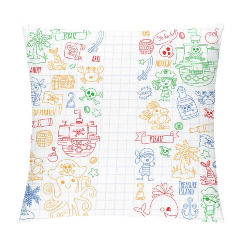 Personality  Vector pattern with pirate icons. Adventure, birthday party. pillow covers