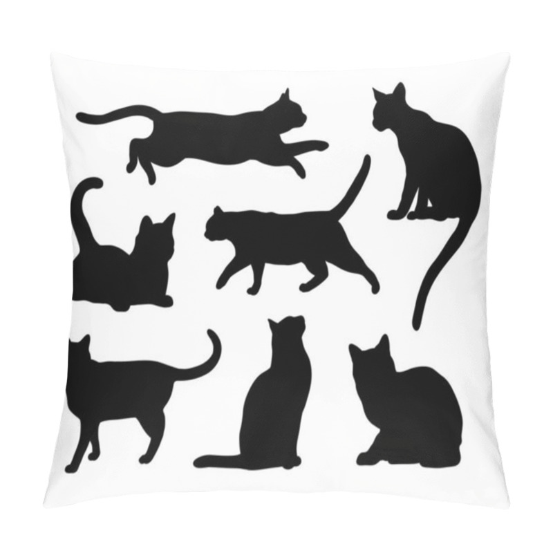 Personality  Black Cat Silhouette Abstract Set In Different Poses. Sitting, Standing, Running Etc. Icon, Logo Vector Illustration. Pillow Covers