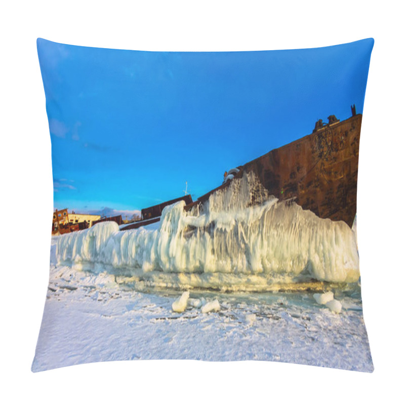 Personality  Old Rusty Ship On Ice Covered Sunset Standing On The Shore Pillow Covers