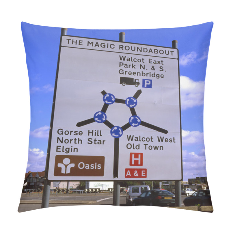 Personality  The Magic Roundabout Roadsign. Swindon. England Pillow Covers