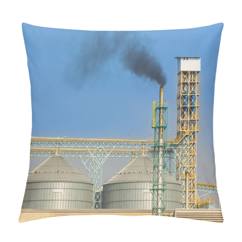 Personality  Agricultural Silos With Thick Smoke From Pipe Emissions Pollutio Pillow Covers