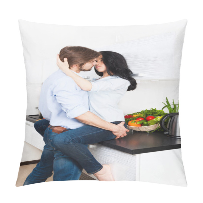 Personality  Couple Sensual Kissing At Their Kitchen Home Pillow Covers