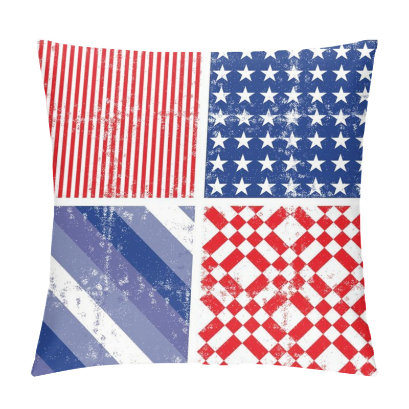 Personality  Blue Red White Stripe Star Square Geometric Elements In Horizontal And Vertical Rows Grunge Seamless Pattern Decoration Background Set Pillow Covers