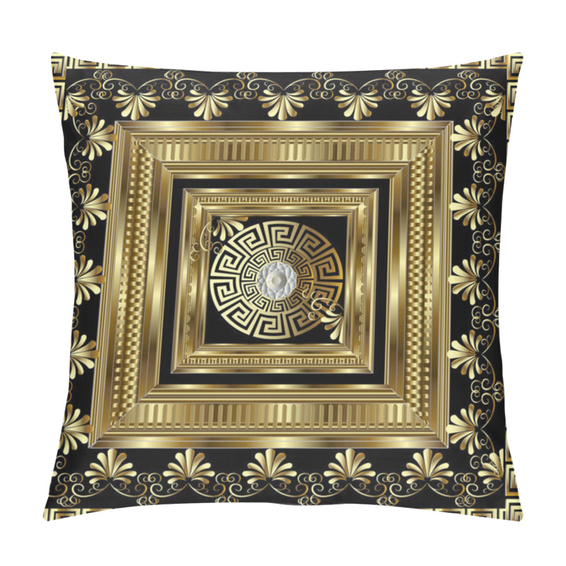 Personality  Luxury Gold 3d Geometric Greek Key Panel Pattern.  Vector Square Pillow Covers