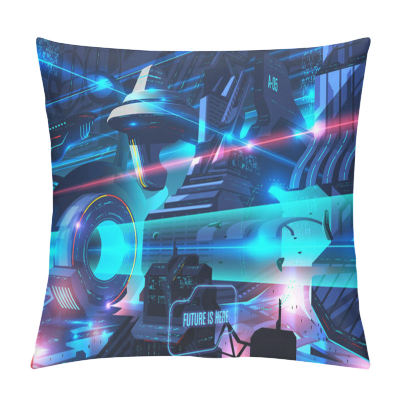 Personality  An Imagery Illustration Of A Futuristic City In Vectoring Art Pillow Covers