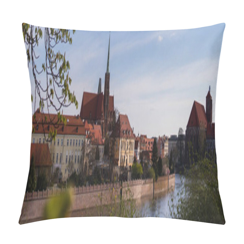 Personality  Old Buildings On Embankment Of Ostrow Tumski In Wroclaw, Banner  Pillow Covers