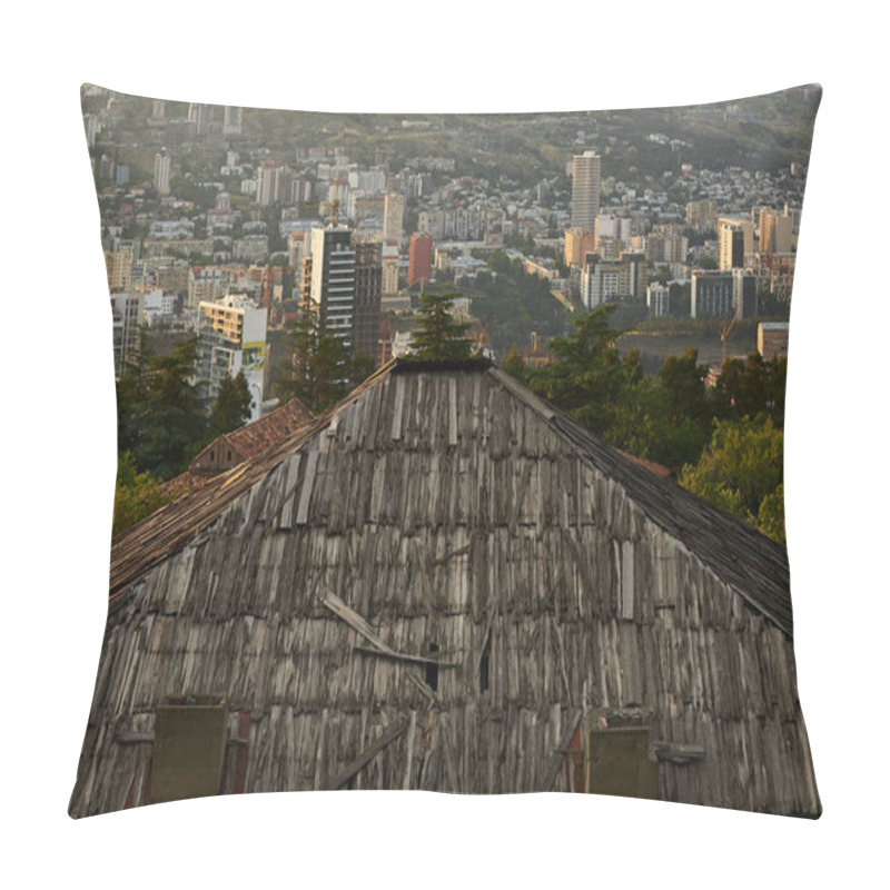 Personality  A View Of Tbilisi, Georgia Overlooking The Wooden Rooftop Of An Old House Pillow Covers