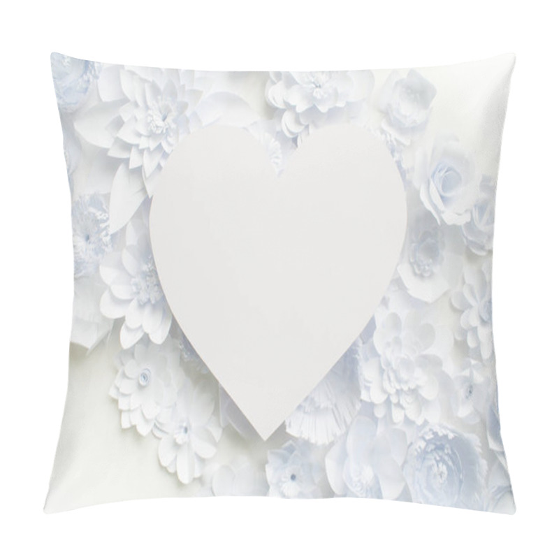 Personality  Heart From White Paper Flowers On White Background Pillow Covers