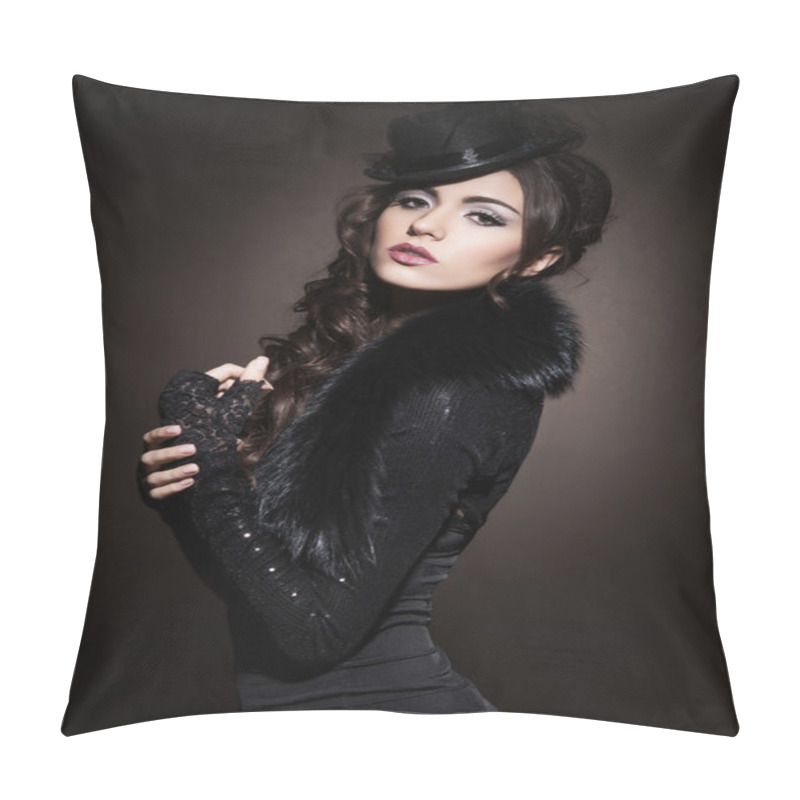 Personality  Portrait Of Young And Beautiful Woman In Retro Style Pillow Covers