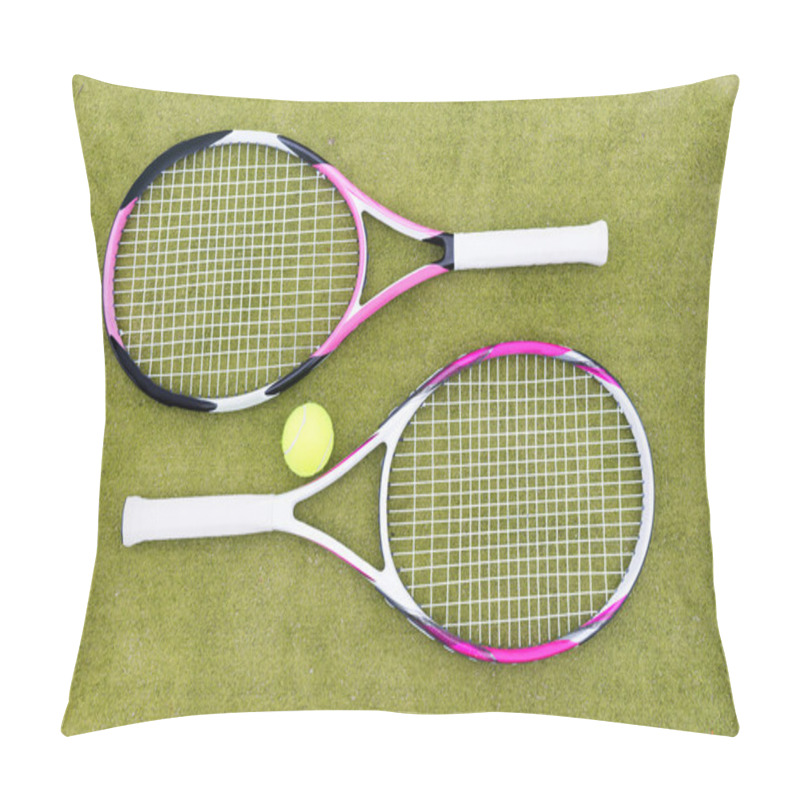 Personality  Tennis Rackets With Ball On Green Background Pillow Covers